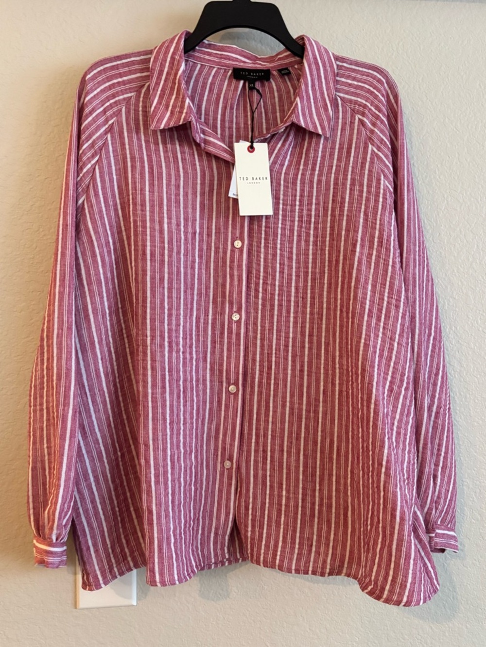 ❗️FINAL❗️NWT Ted Baker Red & White Striped Button-Down Shirt XL
